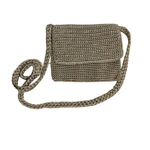 The Sak Crochet Metallic Bronze Crossbody Bag Purse Small‎ Flap Hobo Boho